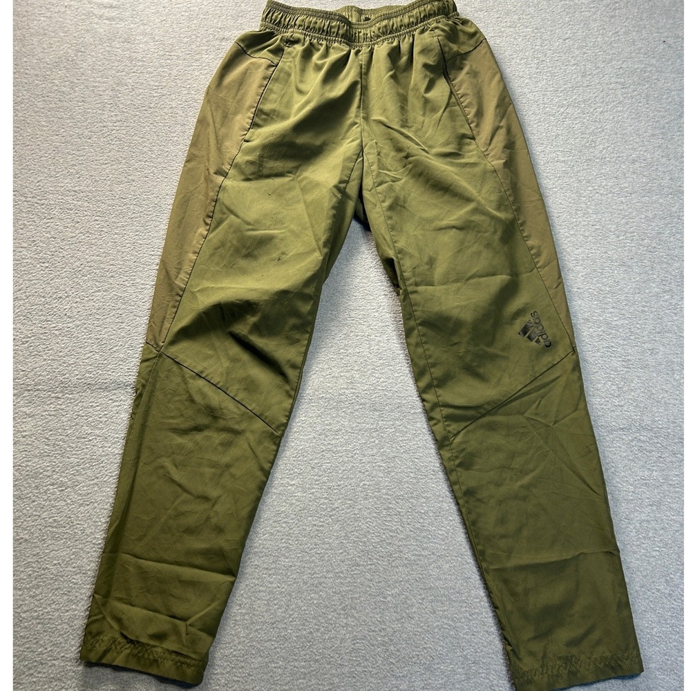 adidas Track Training Pants Mens Small Olive Green Woven Athletic Performance